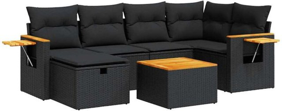 7-teilige moderne Garten-Sofagarnitur mit Kissen aus Polyrattan in Schwarz von vidaxl - Bild 1