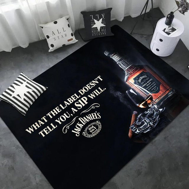 Rutschfeste und waschbare Jack Daniel's Whisky Muster Raummatte von Karpetti in Schwarz, B/T: 80 x 50 cm - Bild 1