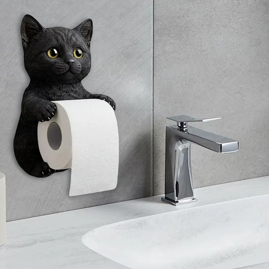 Alloet Wandmontierter dekorativer Papierhalter in Katzenform aus Harz im Landhausstil - Bild 1