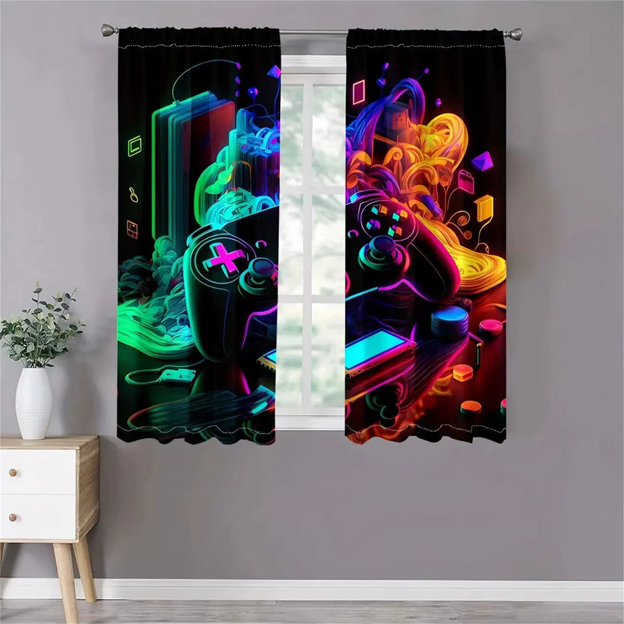 VIKAMA 2-teiliges Neon-Spielmaschinenvorhänge aus Polyester, Mehrfarbig, B/H: 150 x 70 cm - Bild 3