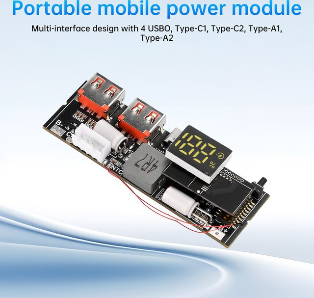DIY Powerbank Modul mit Dual USB-C Port für 65W bis 100W Super Fast Charging, Zwei-Wege-Ladung, Schwarz - Bild 1