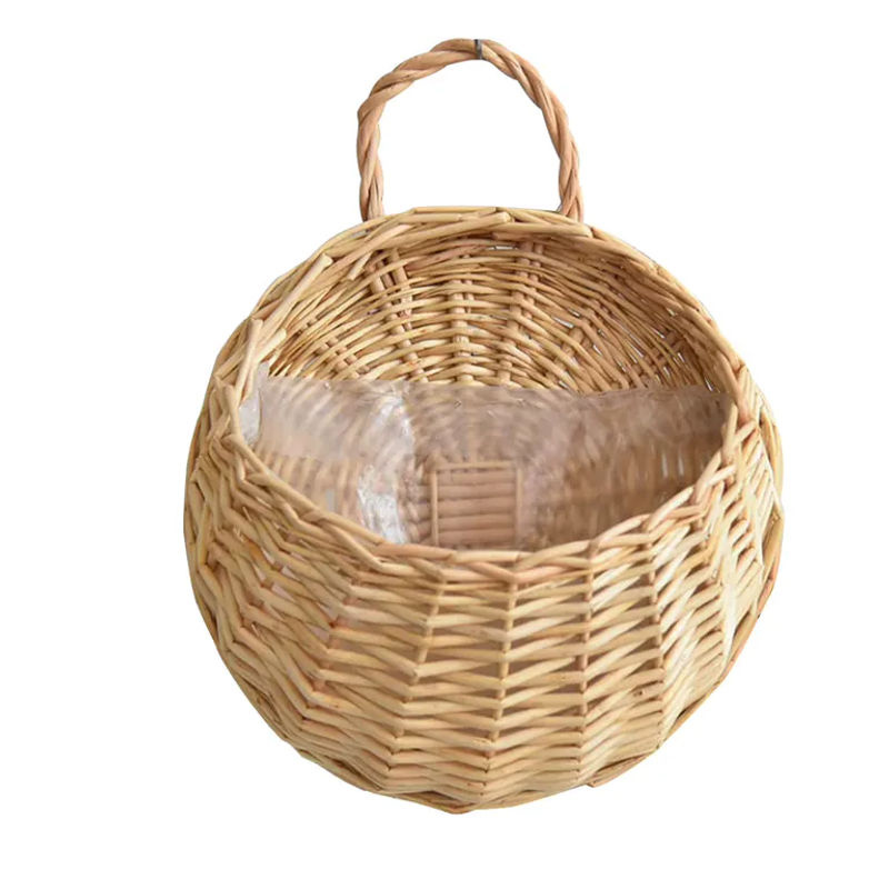 Shunmaii Wandmontierter Blumentopf aus Rattan in Braun im Bohemian Design mit Haken und runder Form - Bild 3