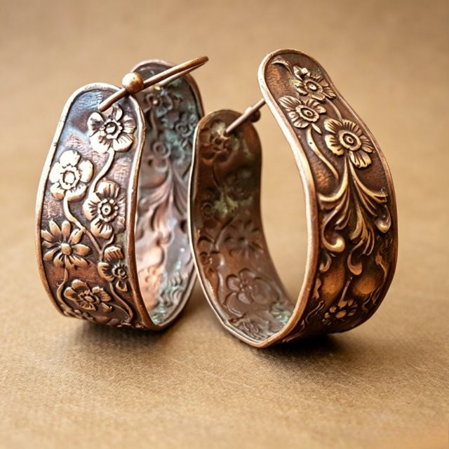 YoYo Creolen, Gold, Bronze, Vintage, Damen - Bild 1