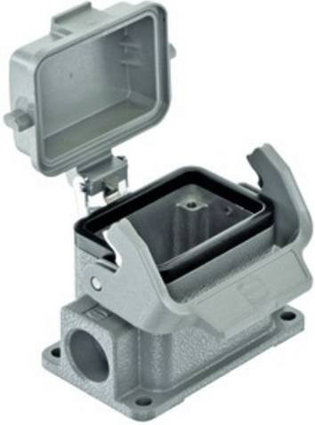 HARTING Han 6B Sockelgehäuse niedrig in Grau aus Aluminium mit 1xM20 seitlichem Kabelabgang und Kunststoff-Schutzkappe - Bild 1
