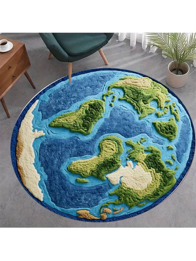 VIKAMA Teppich mit Erdplaneten-Motiv in Blau, weich und geräuschreduzierend für Flur, Schlafzimmer oder Eingangsbereich - Bild 4
