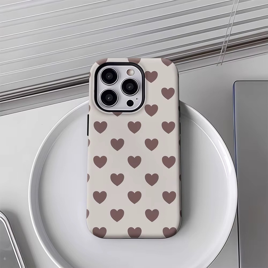 Handyhülle mit braunem Herzmuster für Apple iPhone 12 bis iPhone 17 Pro Max Plus mit doppelschichtiger Rückseite - Bild 4