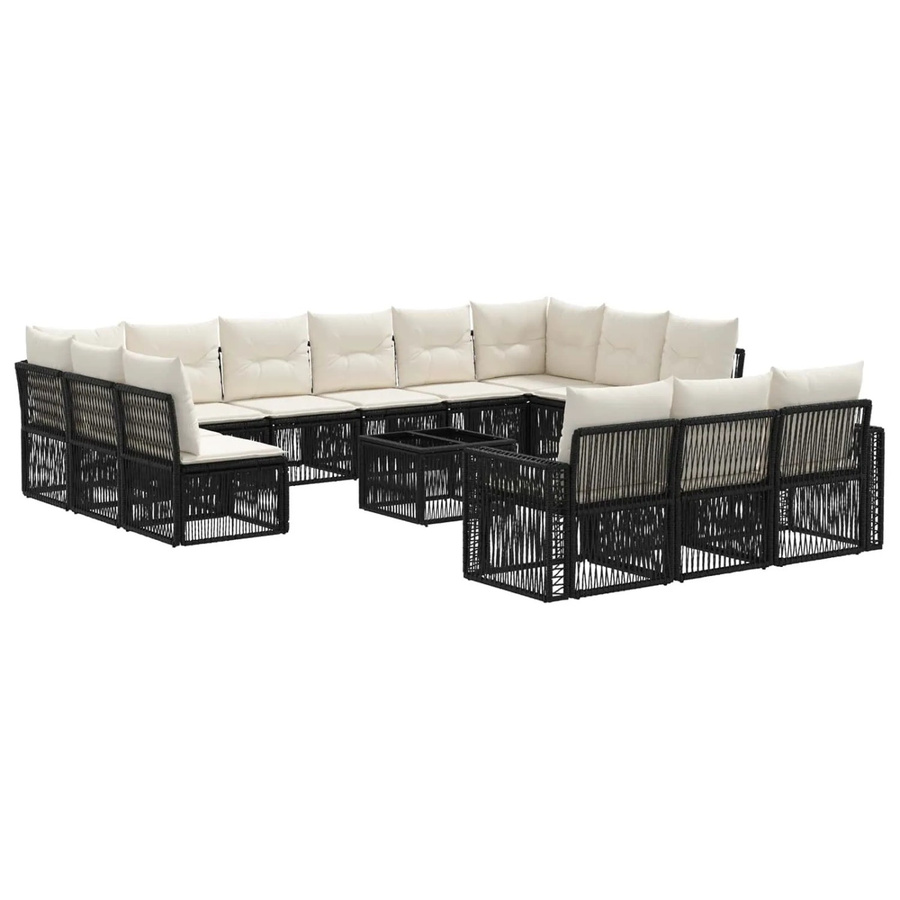 vidaXL Gartensofa-Set 14-tlg. in Schwarz und Cremeweiß aus Poly-Rattan mit Polsterung und Metallgestell für Garten, Balkon und Terrasse - Bild 2