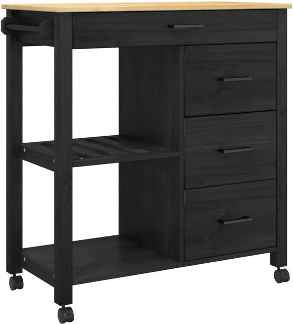 vidaXL Küchentrolley MONZA aus Massivholz Kiefer in Schwarz, B/T/H: 84 x 40 x 88,5 cm - Bild 1