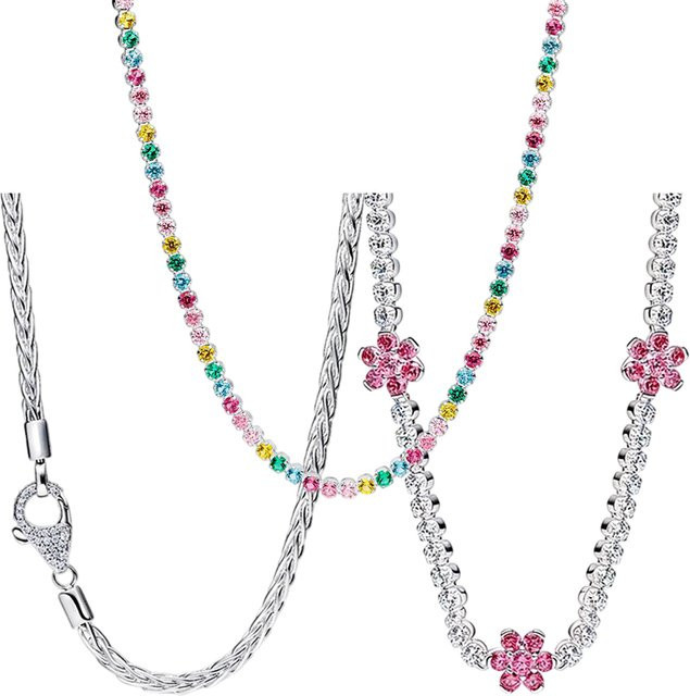 Potdemiel Tennis-Halskette, 925 Silber, Regenbogen, Kristall, Damen - Bild 1