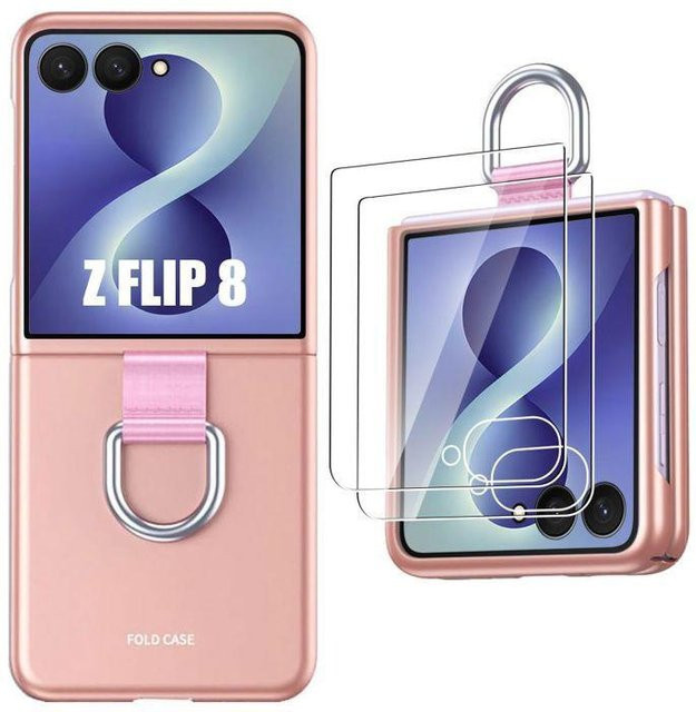Stoßfeste Schutzhülle für Samsung Galaxy Z Flip 8 mit Schnalle und 2 gehärteten Gläsern in Rosa - Bild 1