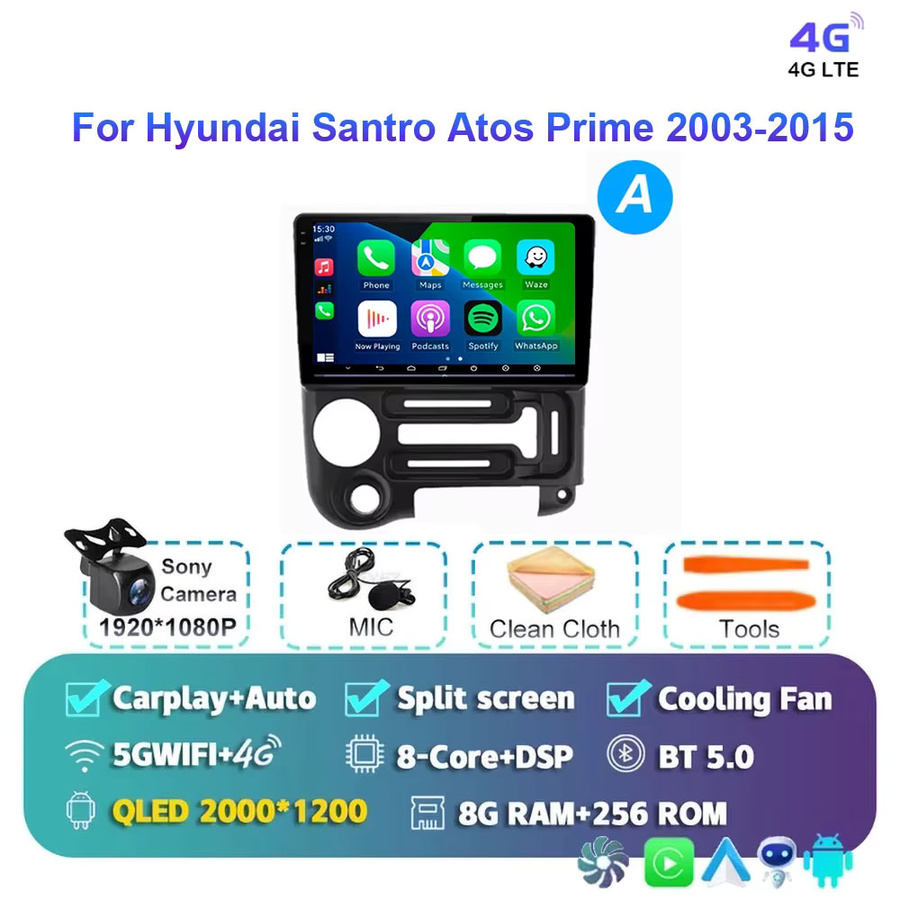 TIEYEZ Android 15 Radio Stereo für Hyundai Santro Atos Prime 2003-2015 mit QLED Bildschirm, GPS und 4G Navigation in Schwarz - Bild 5