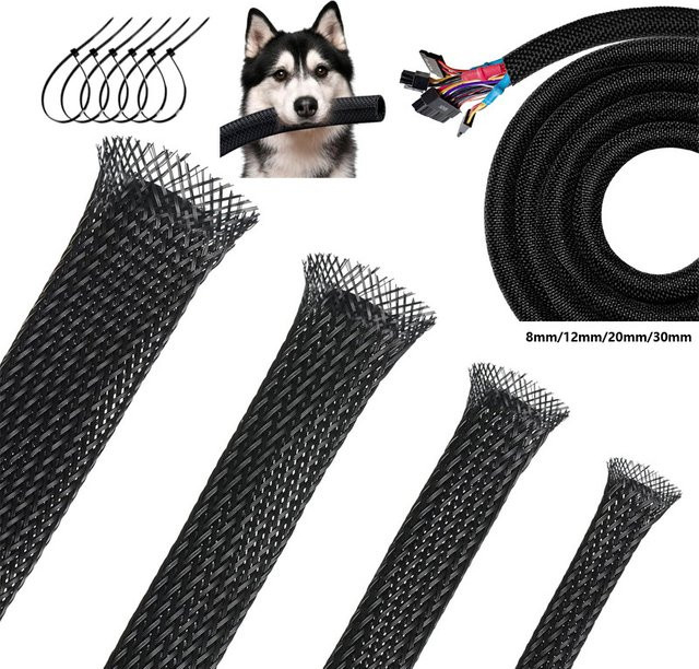 Erweiterbarer Kabelmanagement-Schlauch aus geflochtenem PET-Draht in Schwarz für TV, Computer und Heimkino - Bild 1