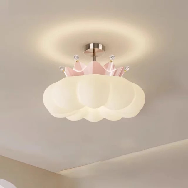 JIANKEXING LED-Pendelleuchte in Kronenform mit Fernbedienung, modern weiß-silberne Deckenleuchte für Kinderzimmer, Schlafzimmer und Home-Office, warmweißes Licht - Bild 1