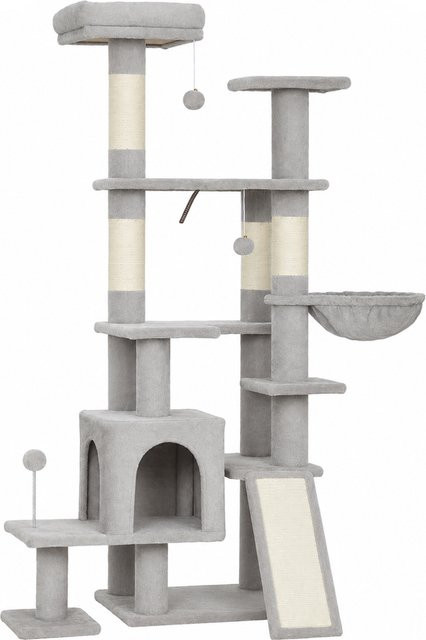 PawHut Kratzbaum Groß in Grau mit Höhle, Hängematte und Spielzeug, Höhe: 152 cm - Bild 1