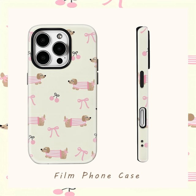 Potdemiel Handyhülle mit Dachshund-Kirschblüten-Kunstdesign für iPhone 11 bis iPhone 18 Pro Max Plus, Doppelschicht-Schutz, Mehrfarbig - Bild 1