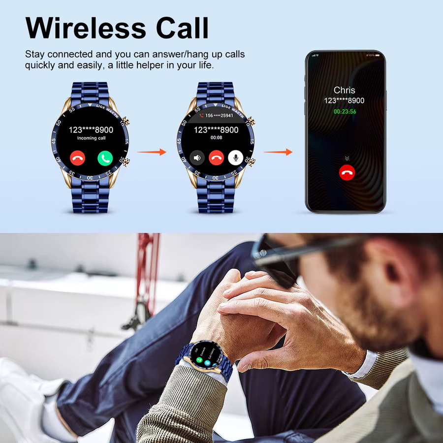 LIGE Smartwatch, Edelstahl, Schwarz, Herren - Bild 2