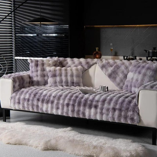 Rutschfeste Plüsch Sofamatte in Lila, weiche Fleece-Couchdecke für dein Wohnzimmer, B/B: 70 x 70 cm - Bild 1