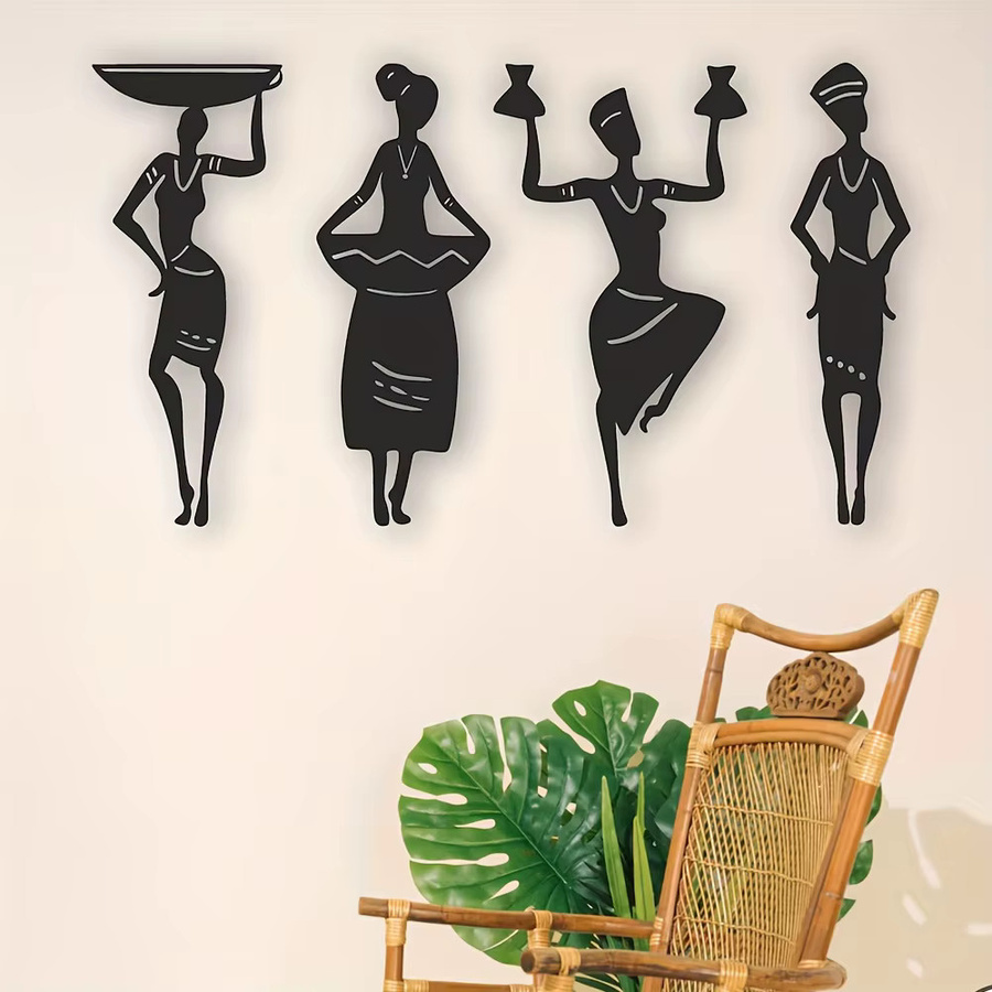 4-teilige Afrikanische Frauen-Silhouetten Metall-Wandkunst in Schwarz von DDPNKL für deine ethnische Wohnraumdekoration - Bild 3