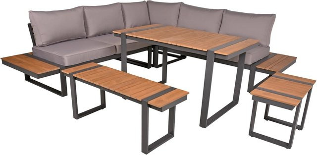 DELUKE Gartenloungeset GERD 6-teilig aus Aluminium und Kunststoff in Dunkelbraun - Bild 1