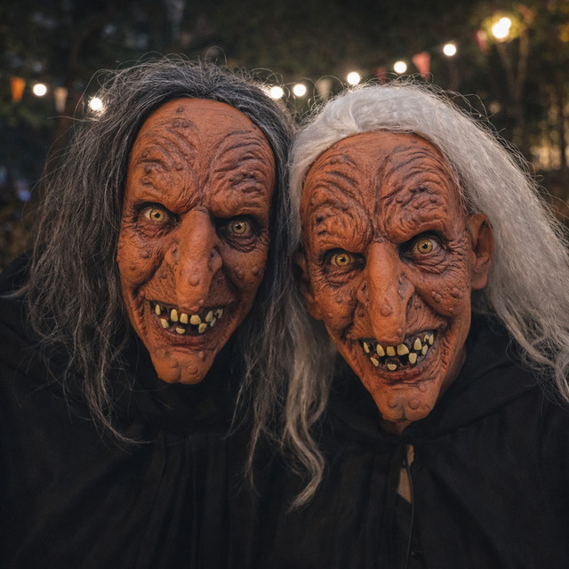 patygr Hexenmaske, Halloween Zubehör, Grau, Bunt / Mehrfarbig - Bild 1