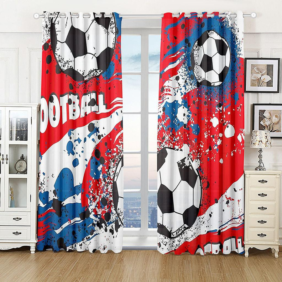 Yiran Furniture Fußball Vorhänge Blau mit Grafikdesign für Kinderzimmer, 2er-Set, B: 60 cm, H: 50 cm pro Stück - Bild 2