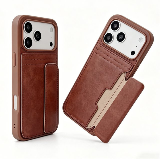 SUNWARD Leder-Textur Handyhülle mit Kartenfach für iPhone, stoßfeste Schutzhülle, Blau und Braun - Bild 1