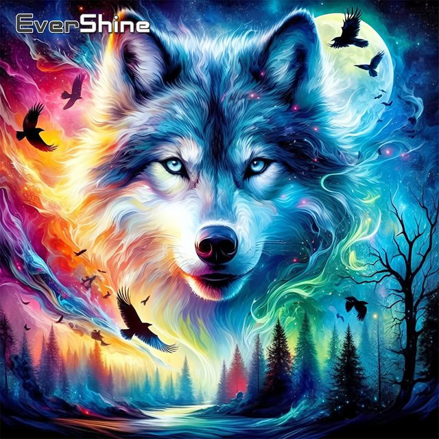 EverShine DIY Diamant-Stickerei Set mit Tier-Motiv Wolf und Adler, Vollquadrat-Diamant-Mosaik Wandkunst in Multicolour, 20 x 20 cm - Bild 1
