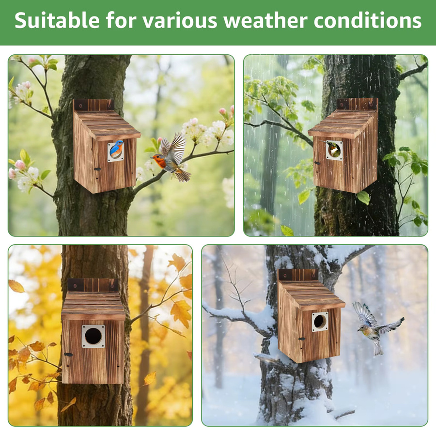 2er-Set Willstar Holz-Vogelhaus wetterfest in Braun als Papageien-Nest und Zuchtbox für den Garten oder die Terrasse - Bild 4