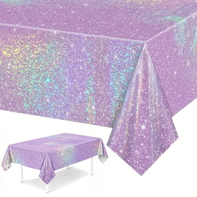 QIFU Tischdecke in Lila mit Laser-Optik aus Aluminiumfolie für rechteckige Tische - Bild 1