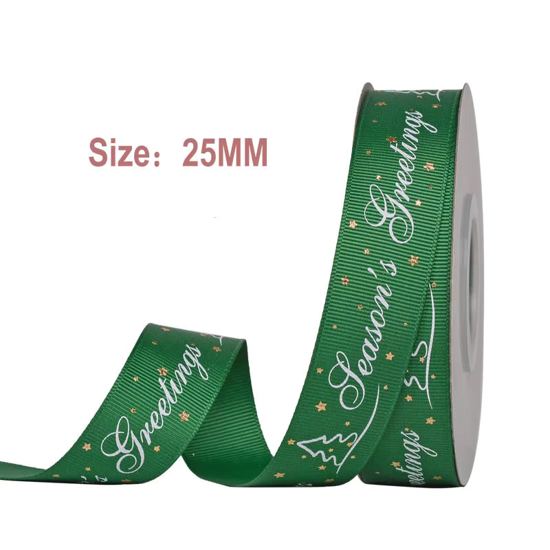 SUNEEYDAY Weihnachtsband in Grün, 5 Meter Grosgrain-Satinband für Weihnachtsgeschenkverpackungen und DIY-Dekorationen - Bild 2