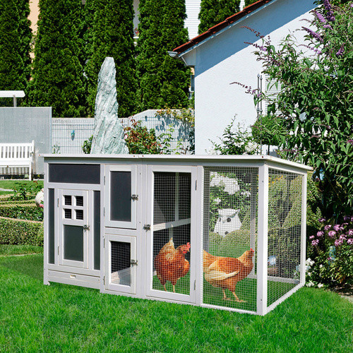PawHut Hühnerstall aus Tannenholz mit Nistkasten in Weiß und Grau, B/H/T: 75 x 160 x 80 cm - Bild 6