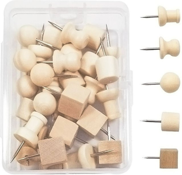 30-teiliges Set OOTDTY Pinnnadeln aus Holz und Stahl in Beige für Fotos, Memos und Dokumente - Bild 1