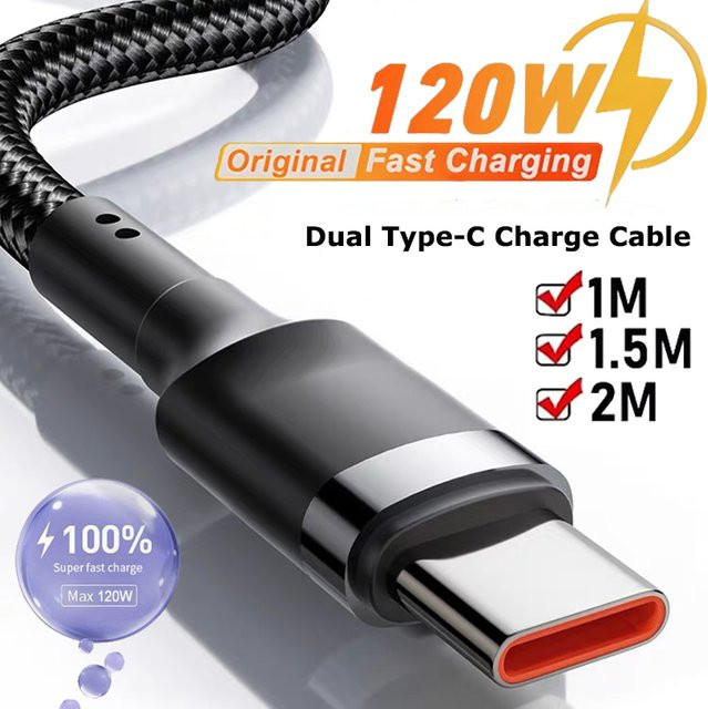 120W Dual Type-C Superschnelles Ladekabel mit 5A Hochgeschwindigkeits-Laden und Nylon-Geflecht in Schwarz und Silber - Bild 1