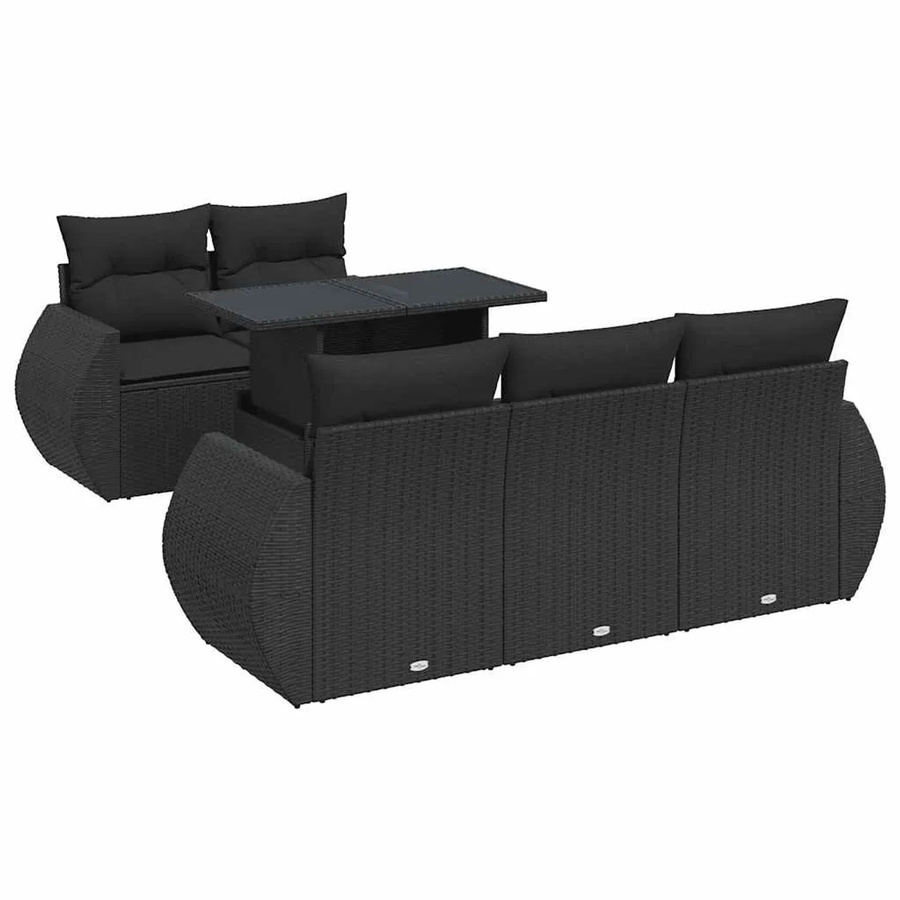 vidaXL 6-teilige Garten-Sofagarnitur aus Poly-Rattan mit Kissen in Schwarz - Bild 2