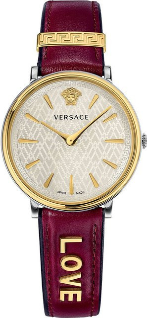 Versace Damenuhr, Quarz, Edelstahl, Silber, Leder, 38 mm, 5 ATM - Bild 1