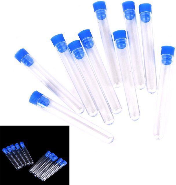 10 Stück transparente Kunststoff-Reagenzgläser mit Flügelstopfen, Höhe: 8 cm, Durchmesser: 1 cm - Bild 1