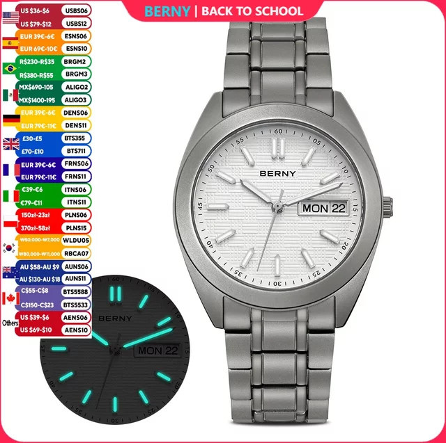 BERNY Armbanduhr Titan, Quarz, Saphirglas, Silber, Herren - Bild 1