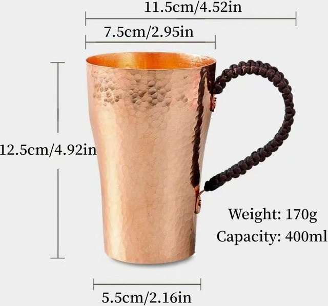 Handgefertigter Kupfer-Kaffeebecher von Yiran Furniture in Gold mit gewebtem Griff, 400 ml - Bild 1