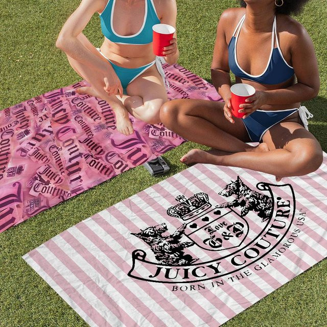 J-Juicy C-Couture Strandtuch für Mädchen aus Mikrofaser und Baumwolle, bunt und personalisierbar, schnell trocknend und sandfrei, Farbe: Pink/Mehrfarbig - Bild 1