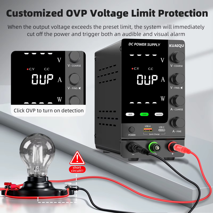 KUAIQU Variables Schaltnetzteil DC Schwarz mit optionaler OCP und OVP Funktion - Bild 3