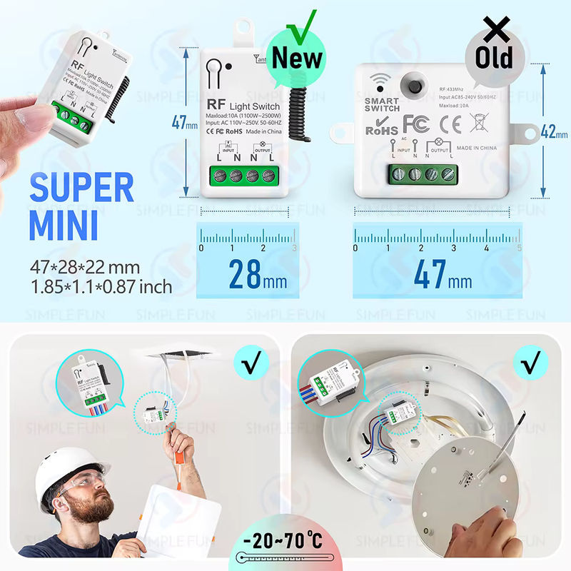 SLMPLEFUN Wireless Smart Licht Schalter 433 MHz RF Relais Empfänger und Sender in Weiß für LED, Lampe und Ventilator - Bild 2