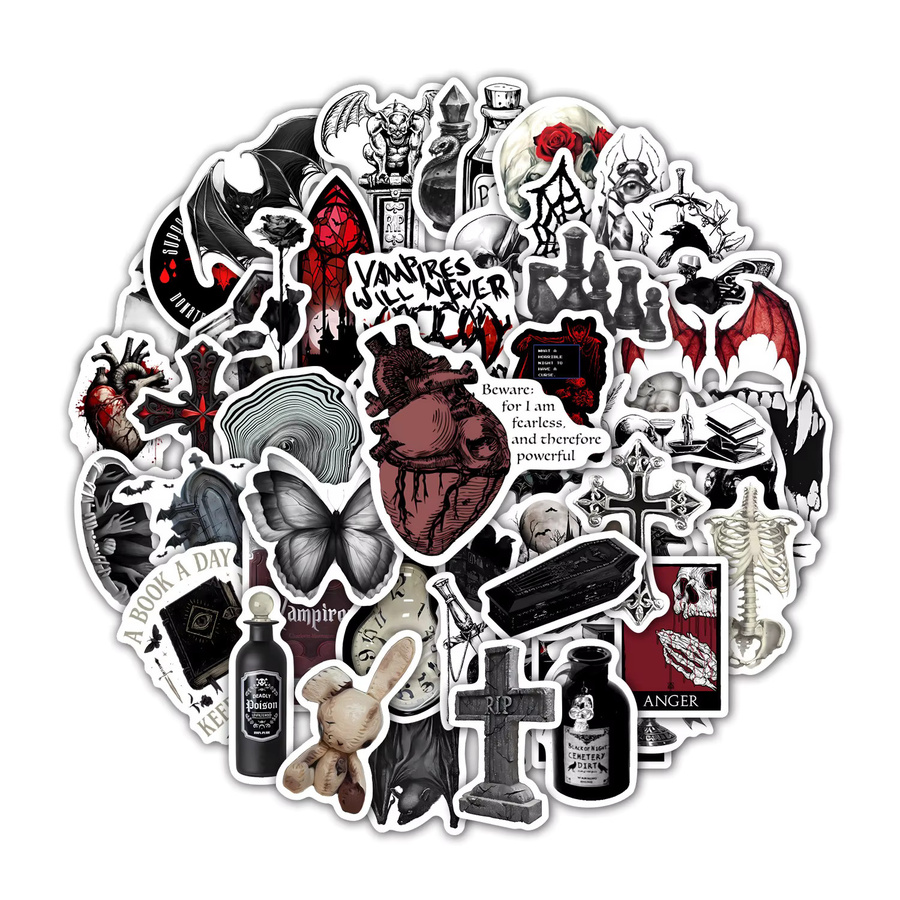 50 Stück Dunkle Gothic-Vampir Aufkleber Set in Multicolour als wasserfeste DIY-Sticker für Scrapbooking, Handy und Skateboard - Bild 2