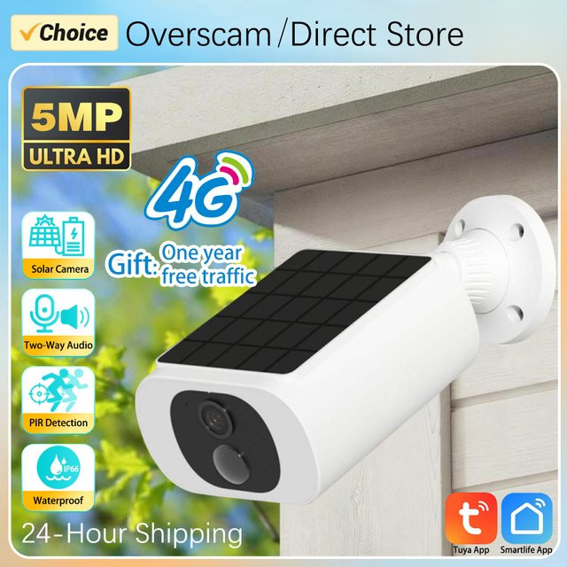 Tuya Smartlife 4G Solar-Outdoor-Kamera mit 5MP Auflösung, PIR-Bewegungserkennung und White, kompatibel mit Alexa und Google Home - Bild 1