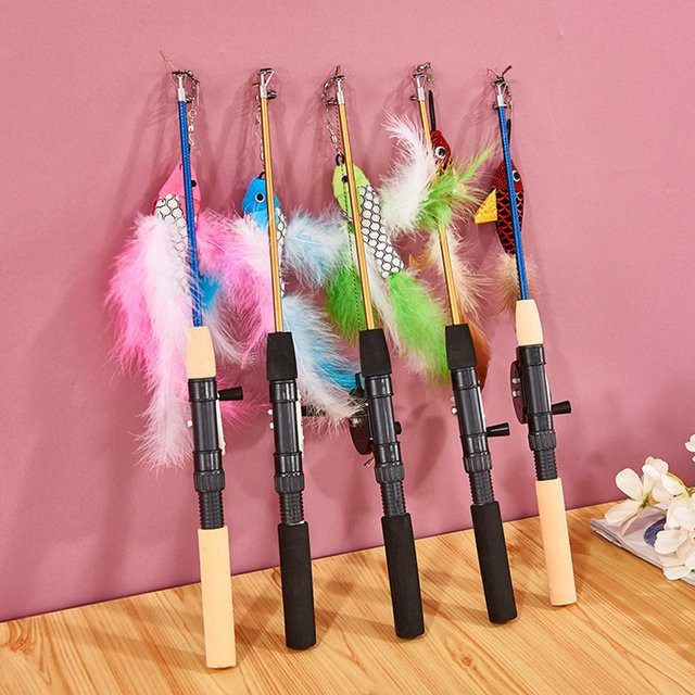 Versenkbare Katze Spielzeug Fisch, Teleskop Federn, Katze Stick Spielzeug - Bild 1