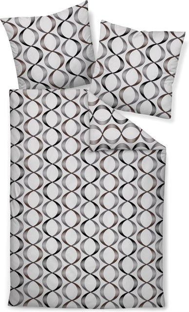 Janine Bettwäsche aus Mako-Satin in Weiß und Grau mit Streifen-Design und Reißverschluss - Bild 1