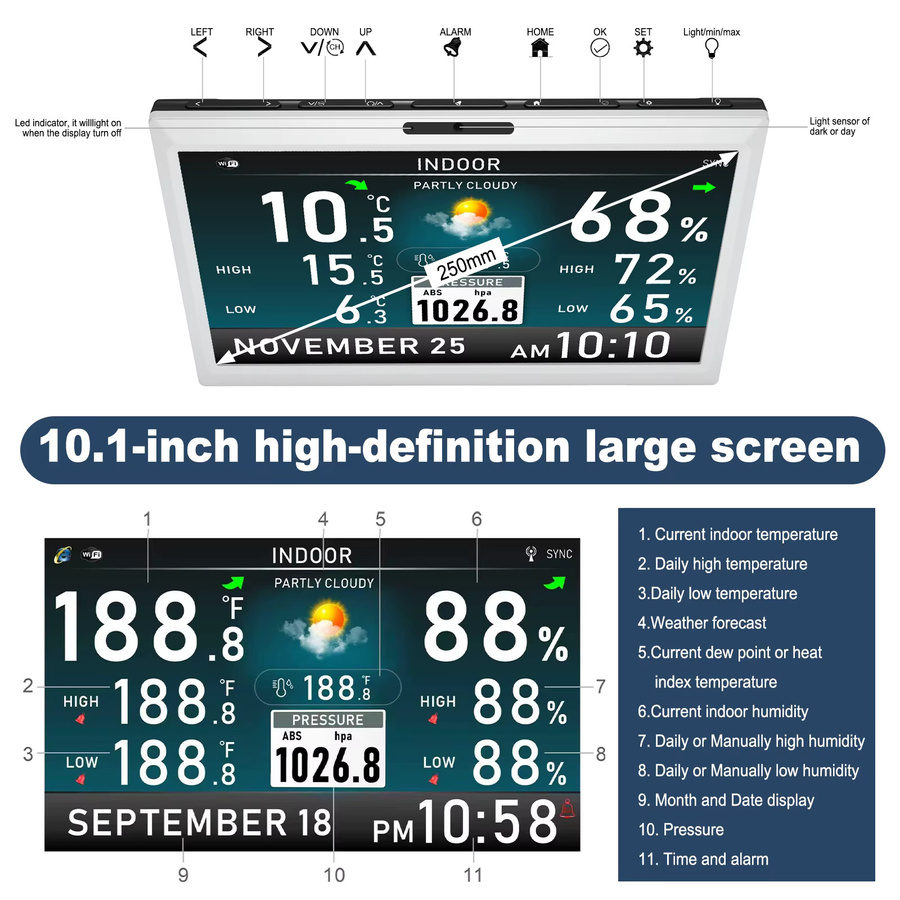 Urageuxy Digitales Thermometer Hygrometer mit 10,1 Zoll HD TFT-Bildschirm und Fotoalbum in Weiß - Bild 5