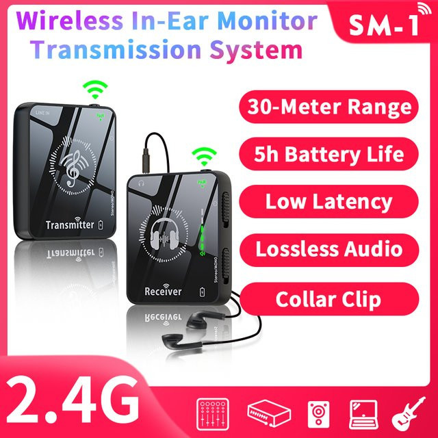 JAMJUM 2,4G Kabelloses Übertragungssystem für Kopfhörer und Ohrhörer mit Sender und Empfänger für Stereo-Streaming in Schwarz - Bild 1