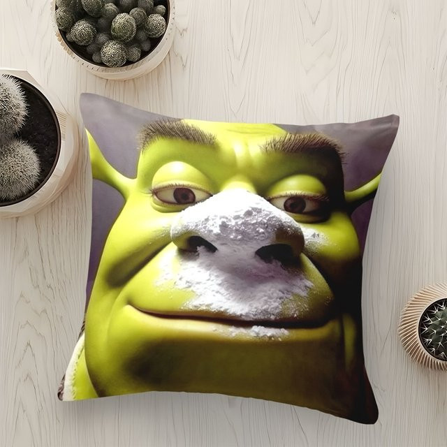 VIKAMA Shrek Parodie Kissenbezug mit Cartoon-Motiv in Grün, B/B/H: 40 x 40 x 40 cm - Bild 1