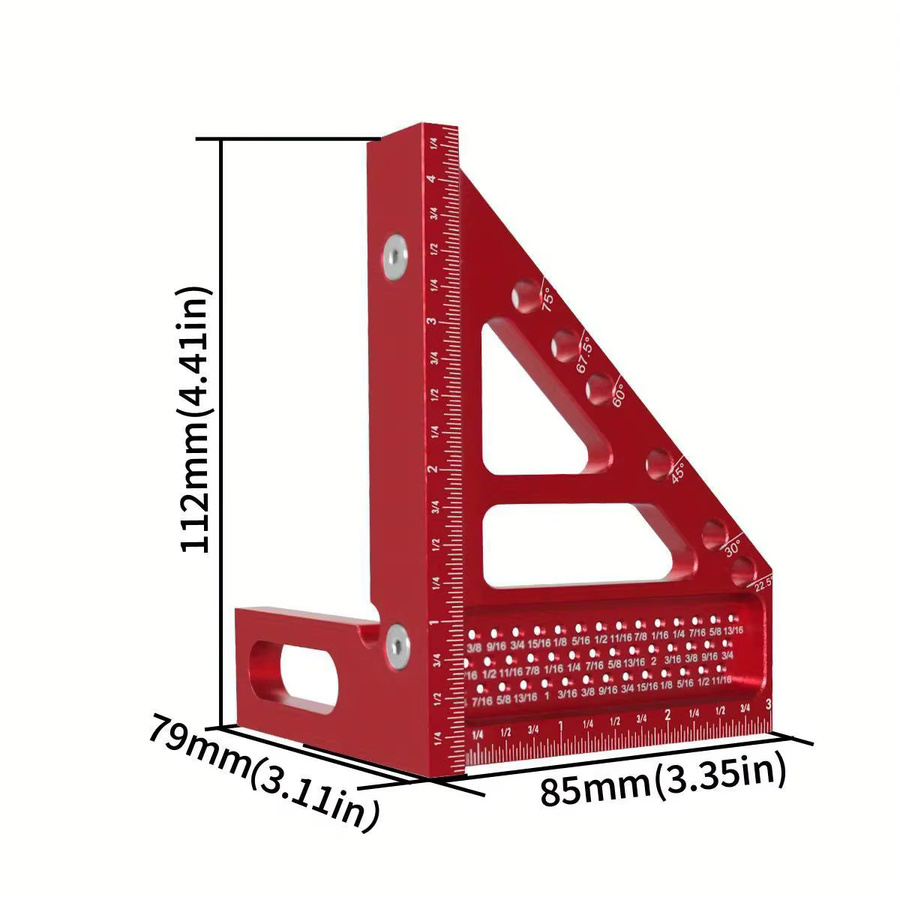 JIGHOLE Quadratischer Winkelmesser aus Aluminiumlegierung in Rot für die Holzbearbeitung mit Passstiften und Gehrung Dreieckslineal - Bild 2