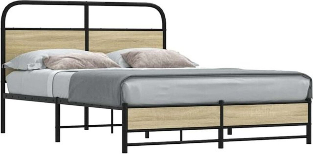 Vidaxl Bettgestell aus Holzwerkstoff und Stahl in Braun im Industrial-Stil, B/T/H: 120 x 190 cm - Bild 1